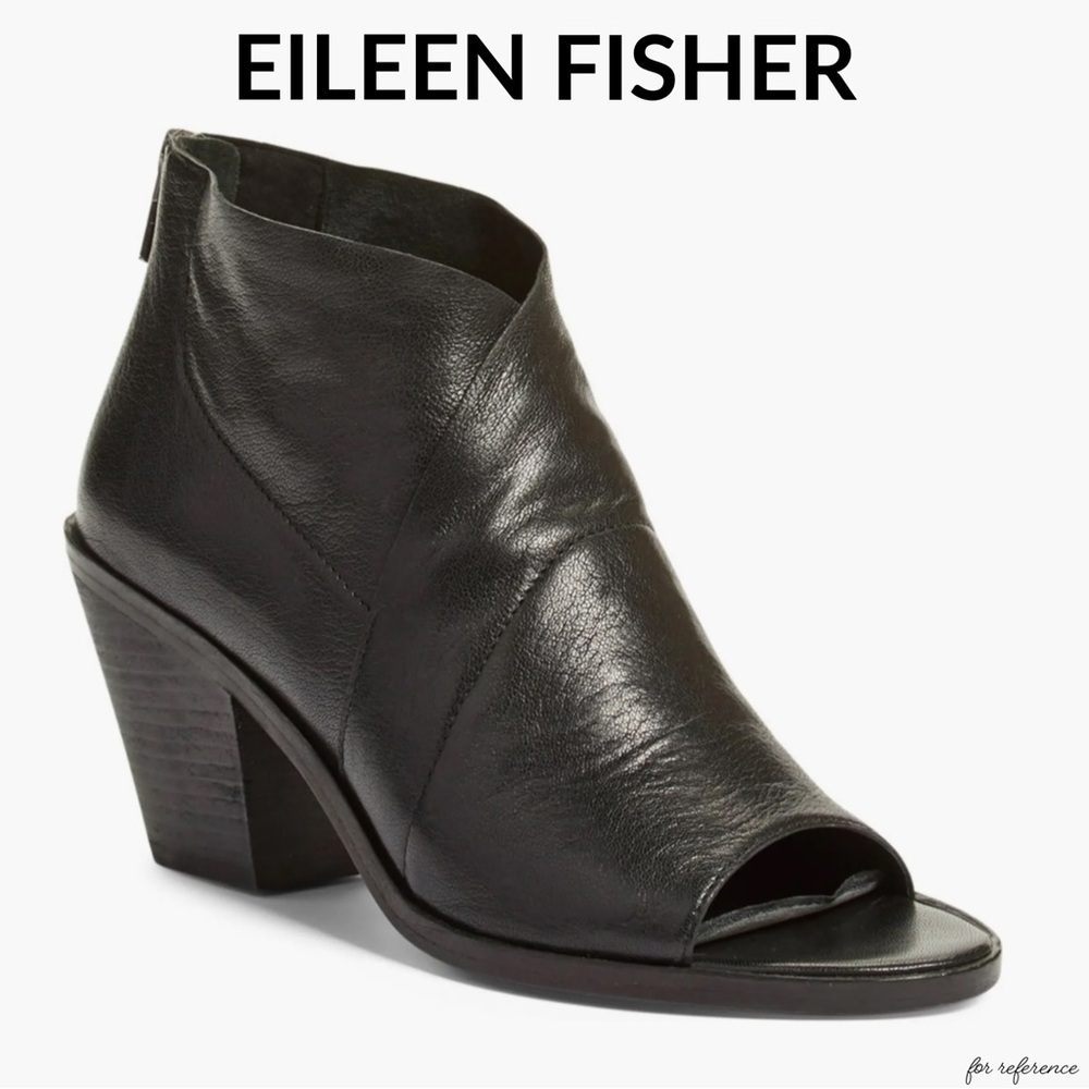 Eileen Fisher • Leather Open Toe Block Heel Bootie • Size 5 US • Black • EUC - Picture 2 of 16